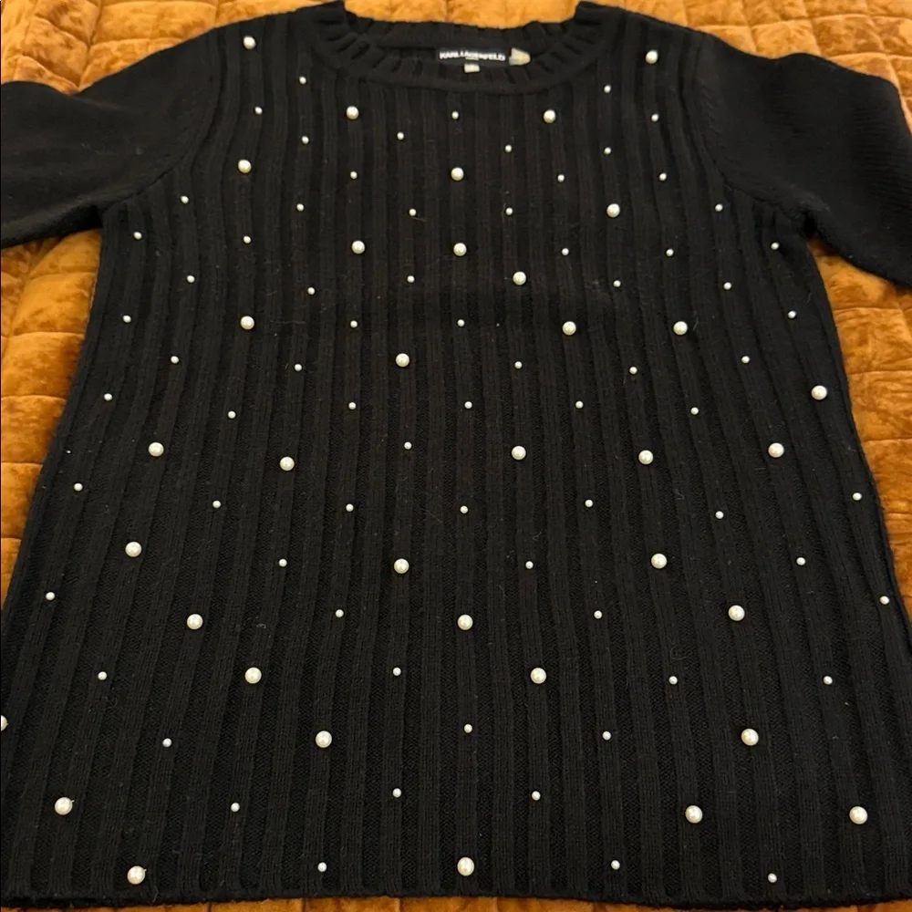 Karl Lagerfeld Black Knit Sweater with Pearl Details - Picture 4 of 6